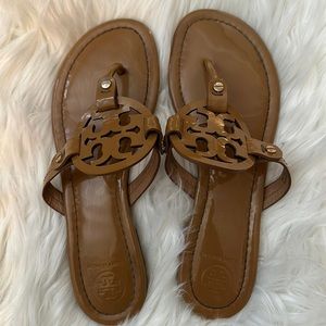 Tory Burch Miller Sandals Size 8 Tan Patent